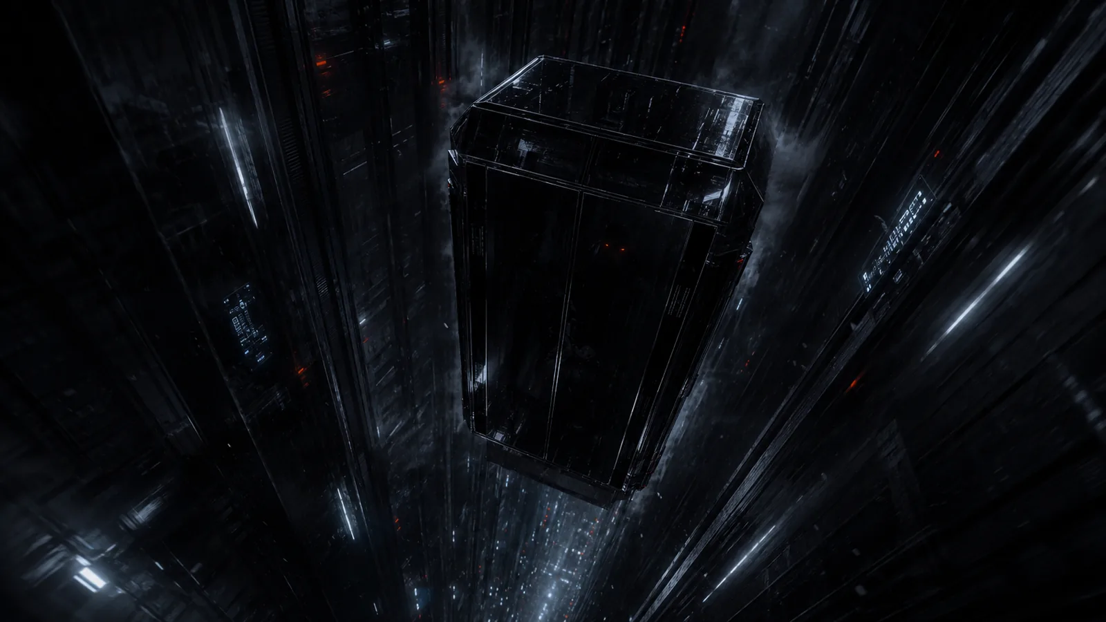 A glass elevator descending the vast shaft that connects the surface to the Underworld