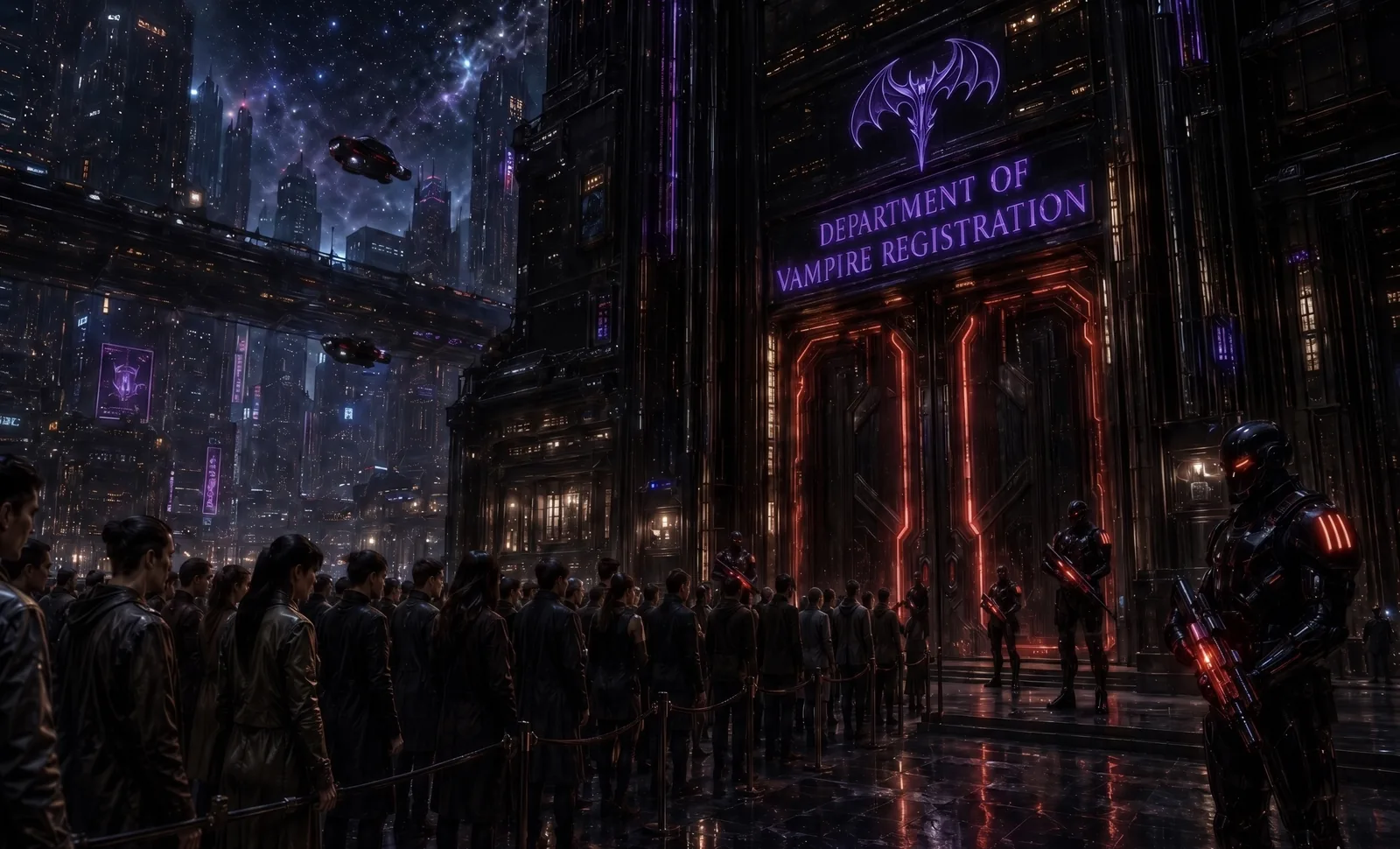 Converts queued at the Department of Vampire Registration in Purgatory