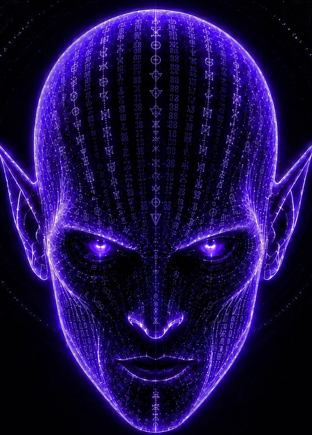 V.L.A.D., the violet wireframe face of the Underworld archive daemon