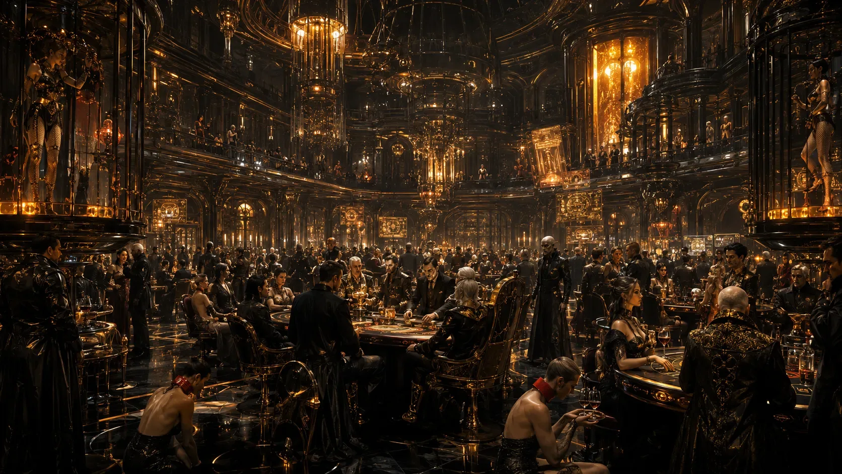 The opulent upper class of Vulcaneum enjoying a gilded hall